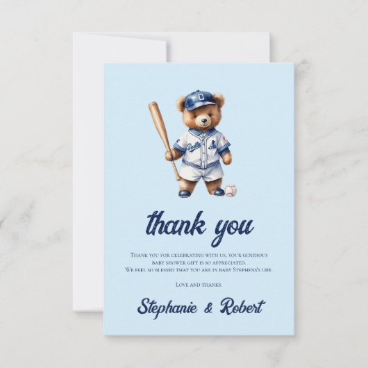 おお少年野球ベイビーシャワーかわいいクマ サンキューカード (正面)