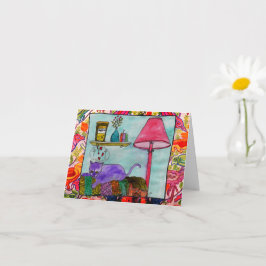 おお洒落おもしろいよび絵画猫のグリーティングカード カード