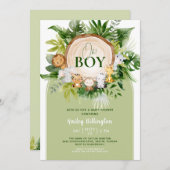 おお男の子かわいいサファリジャングルの水の色ベビーシャワー 招待状 (正面/裏面)