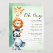 おお男の子かわいいサファリージャングル動物の男の子シャワー 招待状 (正面/裏面)