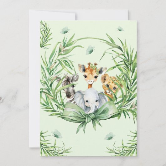 おお男の子かわいいサファリ動物の赤ちゃんシャワー 招待状 (裏面)