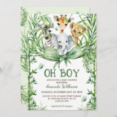 おお男の子かわいいサファリ動物の赤ちゃんシャワー 招待状 (正面/裏面)