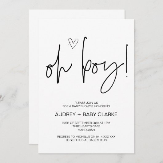 おお男の子かわいい赤ちゃんシャワーパーティーママに 招待状 (正面/裏面)