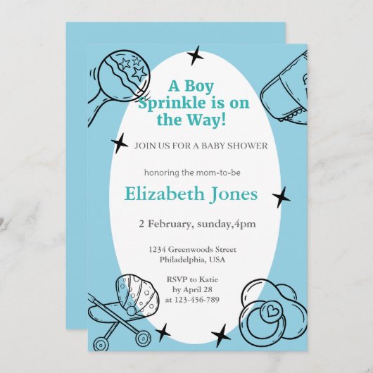 おお男の子がシャワーを浴びる 招待状 (正面/裏面)