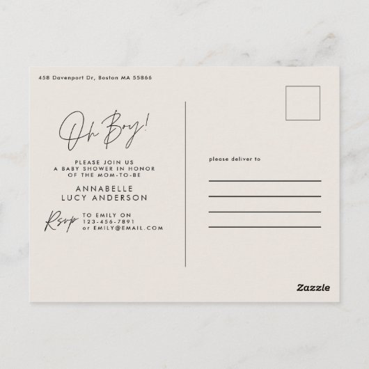 おお男の子のシャワーのスクリプトクリームエレガント ポストカード (裏面)