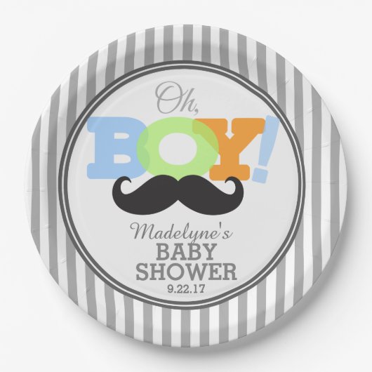 おお男の子ひげ赤ちゃんシャワー ペーパープレート (正面)
