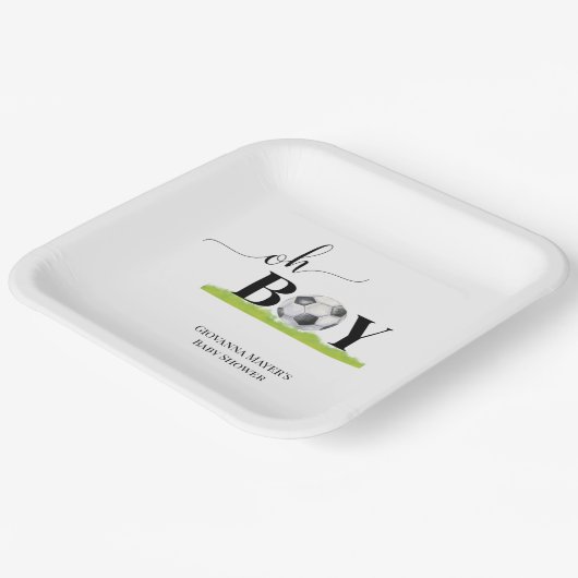 おお男の子サッカー男の子の赤ちゃんシャワー ペーパープレート (傾斜あり)