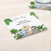 おお男の子ジャングル動物サファリ男の子の赤ちゃんシャワー スクエアペーパーコースター (アングル)