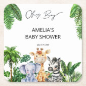 おお男の子ジャングル動物サファリ男の子の赤ちゃんシャワー スクエアペーパーコースター (正面)