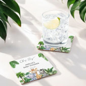 おお男の子ジャングル動物サファリ男の子の赤ちゃんシャワー スクエアペーパーコースター