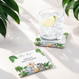 おお男の子ジャングル動物サファリ男の子の赤ちゃんシャワー スクエアペーパーコースター