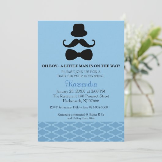 おお男の子…口ひげ男の子ベイビーシャワー招待状 招待状 (スタンド正面)
