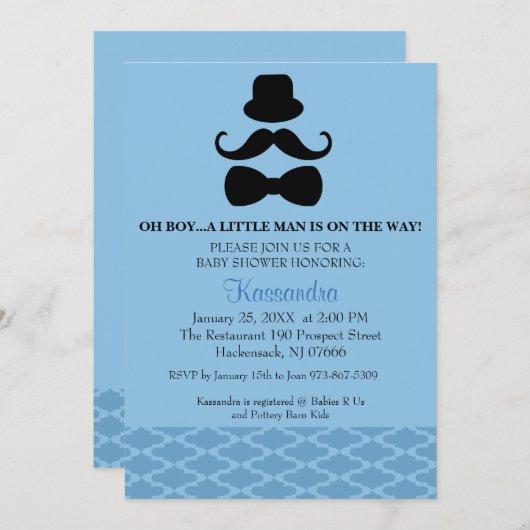 おお男の子…口ひげ男の子ベイビーシャワー招待状 招待状 (正面/裏面)