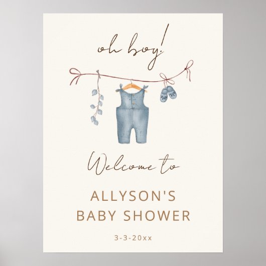 おお男の子boho水色の赤ちゃん服ウェルカムサイン ポスター (正面)