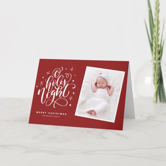 おお聖なる夜の台本赤いクリスマス写真 シーズンカード (正面)
