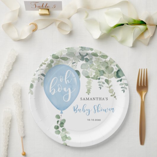 おお青気球の男の子の赤ちゃんシャワー緑 ペーパープレート (ウェディング)