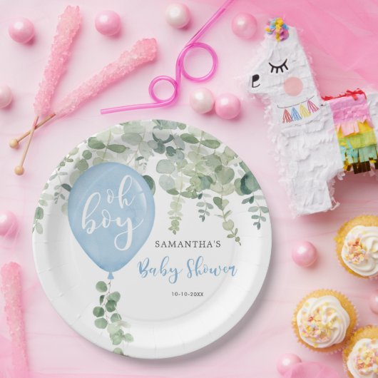 おお青気球の男の子の赤ちゃんシャワー緑 ペーパープレート (パーティー)