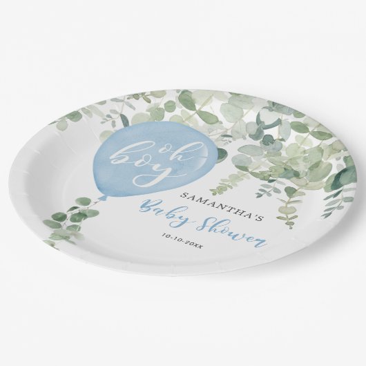 おお青気球の男の子の赤ちゃんシャワー緑 ペーパープレート (アングル)