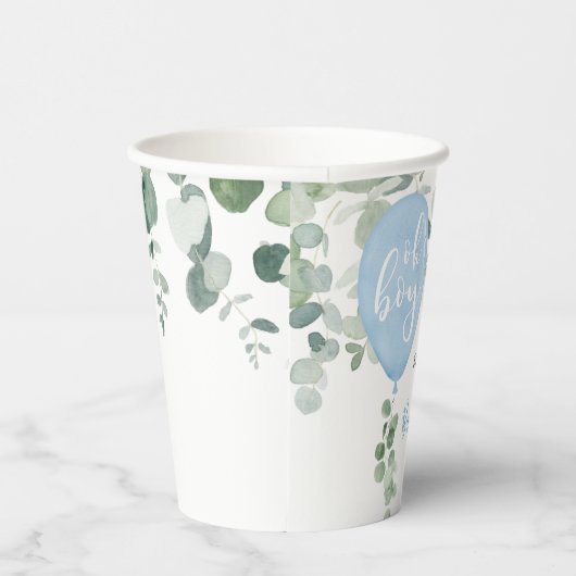 おお青気球の男の子の赤ちゃんシャワー緑 紙コップ (右)