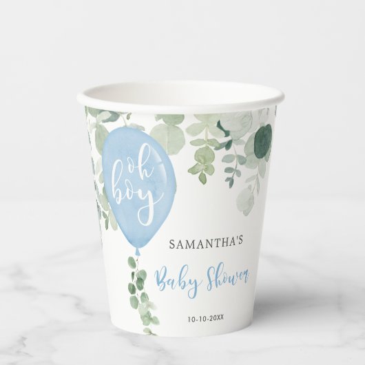 おお青気球の男の子の赤ちゃんシャワー緑 紙コップ