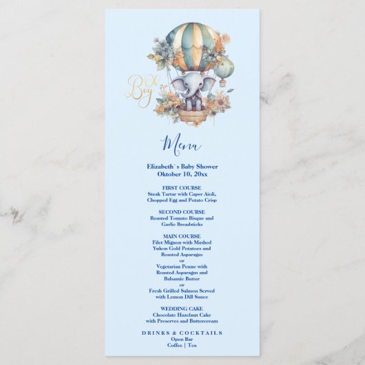 おお青水彩象の赤ちゃんシャワー メニュー (裏面)