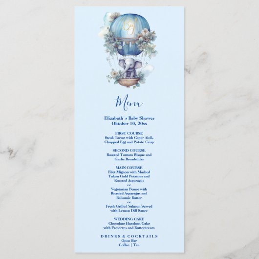 おお青水彩象の赤ちゃんシャワー メニュー (裏面)