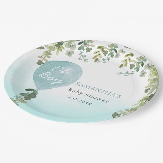 おお青風船かわいい緑の赤ちゃんシャワー ペーパープレート (アングル)