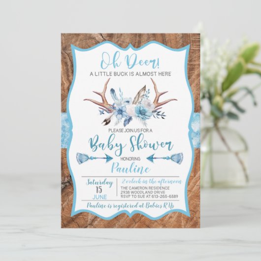 おお鹿さん、もう少しお金がかかります、ベビーシャワー 招待状 (スタンド正面)