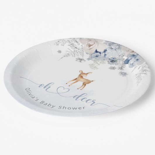 おお鹿その男の子の冬の青い赤ちゃんシャワー ペーパープレート (アングル)