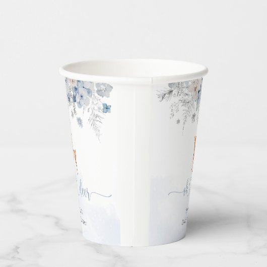 おお鹿その男の子の冬の青い赤ちゃんシャワー 紙コップ (右)