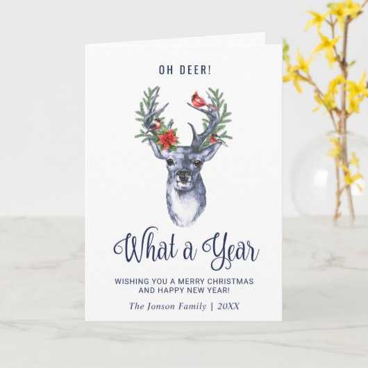 おお鹿なんて一年メリークリスマス休暇 カード (黄色い花)