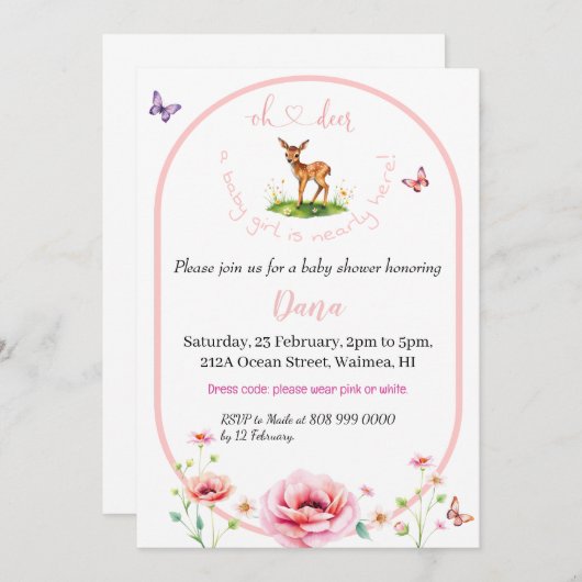 おお鹿もうすぐ赤ちゃんシャワー 招待状 (正面/裏面)