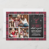 おお鹿1年! |赤いプレイド3写真のクリスマス 招待状 (正面)