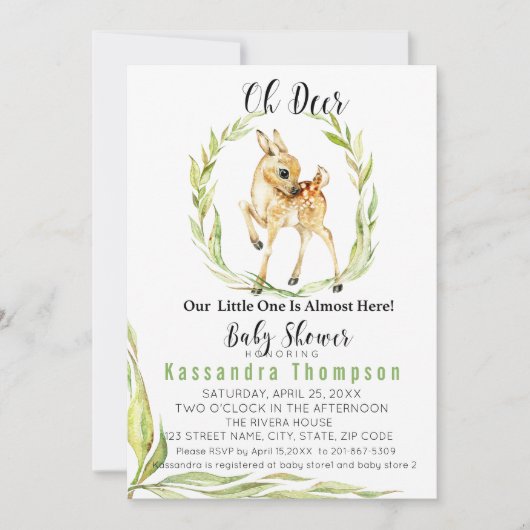 おお鹿、私たちの小さな子供は、ほとんどここに赤ちゃんのシャワーを浴びている 招待状 (正面)