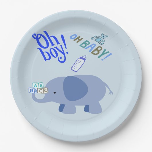 おお!ああベビー!ブルーエレファントベビーシャワー ペーパープレート (正面)