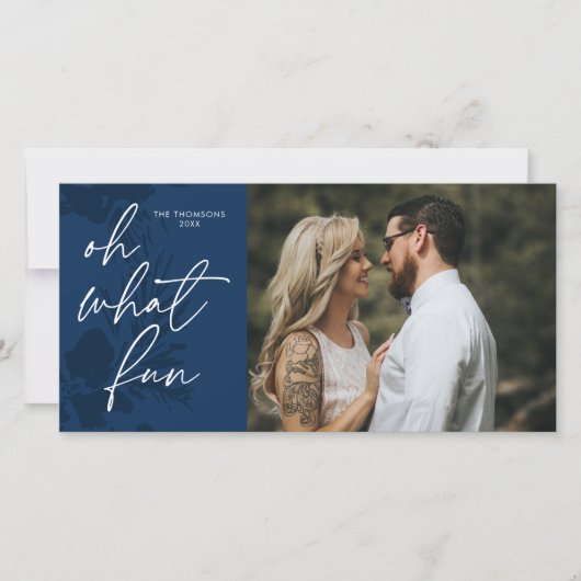 おお、なんて楽しいクリスマスの青いホリデーカード シーズンカード (正面)