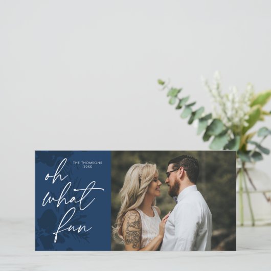 おお、なんて楽しい明るいクリスマスブルーのホリデーカード シーズンカード (スタンド正面)