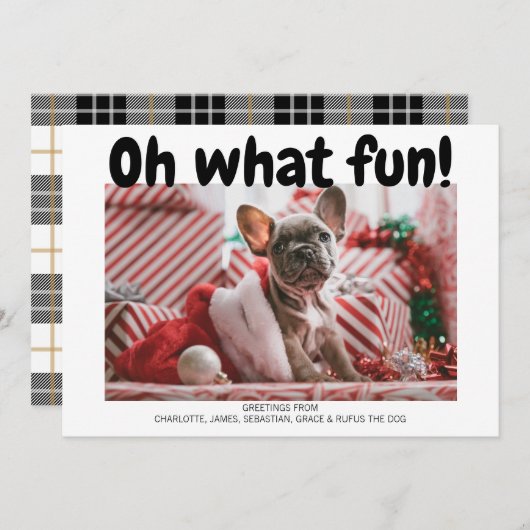 おお、なんて楽しい ボールドタイプのチェック柄 クリスマスカード (正面/裏面)