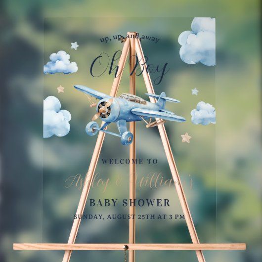 おお！アドベンチャー待ち飛行機ボーイベビーシャワー アクリルサイン (ニュートラル)