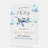 おお！アドベンチャー待ち飛行機ボーイベビーシャワー アクリルサイン (傾斜)