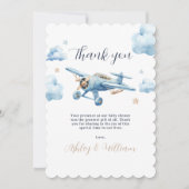 おお！アドベンチャー待ち飛行機ボーイベビーシャワー サンキューカード (正面)