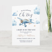 おお!アドベンチャー待ち飛行機ボーイベビーシャワー 招待状 (正面)