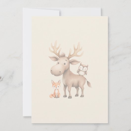 おお！ウッドランド動物の滝の赤ちゃんシャワー 招待状 (裏面)