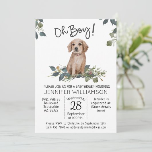 おお!ゴールデンレトリバー犬の赤ちゃんシャワー 招待状 (スタンド正面)
