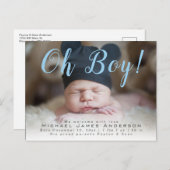 おお！スクリプトモダン男の赤ちゃんフォト誕生 案内ポストカード (正面/裏面)
