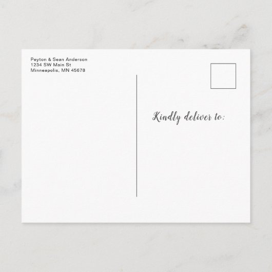 おお！スクリプトモダン男の赤ちゃんフォト誕生 案内ポストカード (裏面)