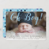 おお!スクリプトモダン男の赤ちゃんフォト誕生 案内状 (正面/裏面)