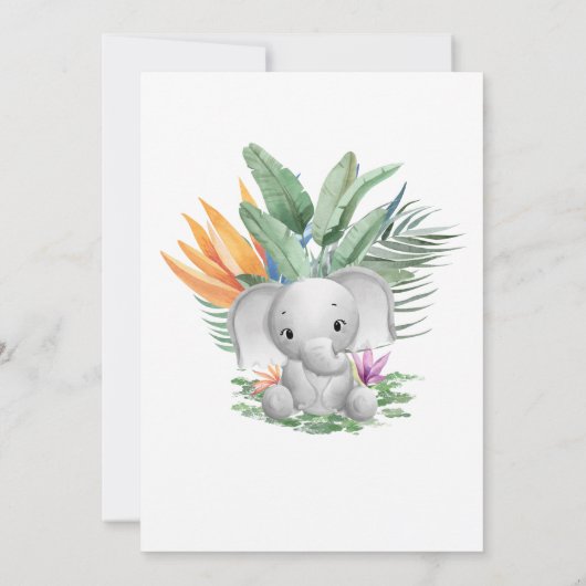 おお!トロピカルグレーベビーゾウ赤ちゃんシャワー 招待状 (裏面)