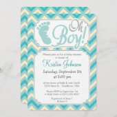 おお！ブルーシボロンベイビーシャワーティール（緑がかった色）招待状 招待状 (正面/裏面)