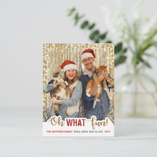 おお~何おもしろい家族クリスマス写真はがき シーズンポストカード (スタンド正面)